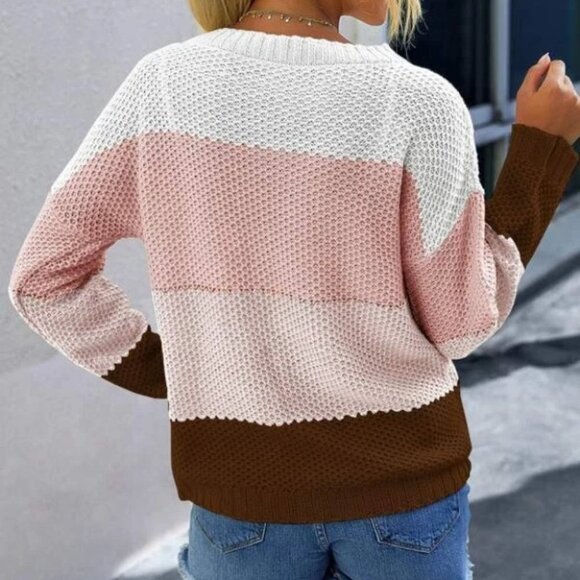Casual Striped color-block knit sweater top - Picture 3 of 4